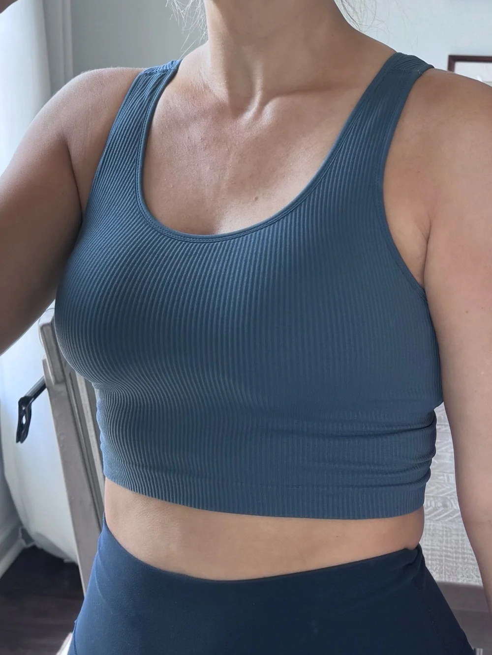 Calia Ribbed Slate Blue Sports Bra Racerback Crop Top - Picture 3 of 13